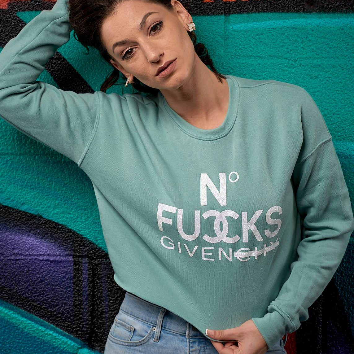No Fucks Given Cropped Crew - Simple Stature