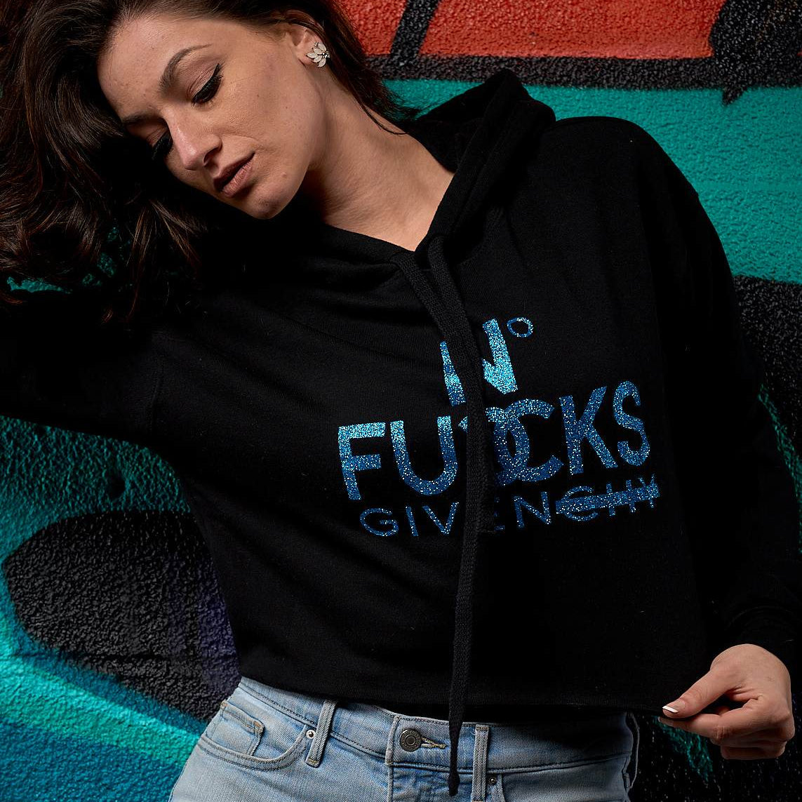 No Fucks Given Glitter Crop Hoodie - Simple Stature