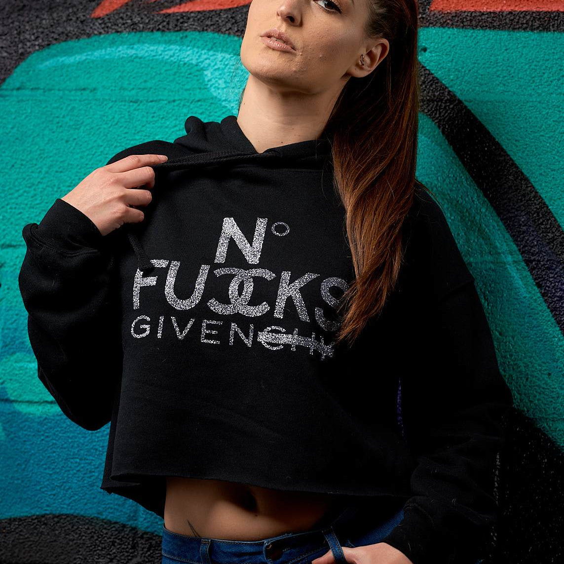 No Fucks Given Glitter Crop Hoodie - Simple Stature