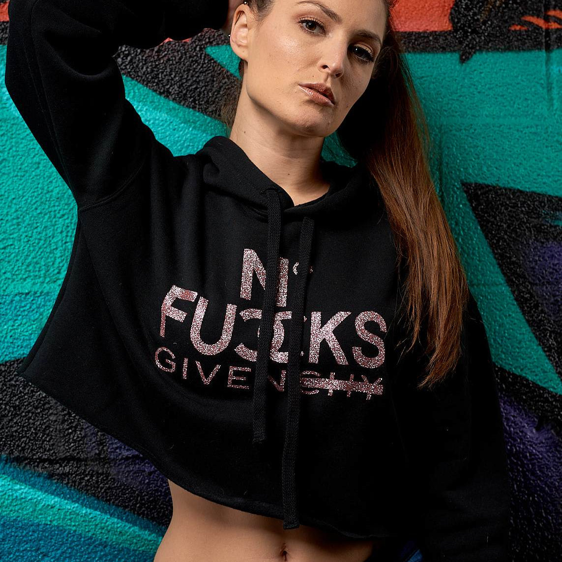 No Fucks Given Glitter Crop Hoodie - Simple Stature