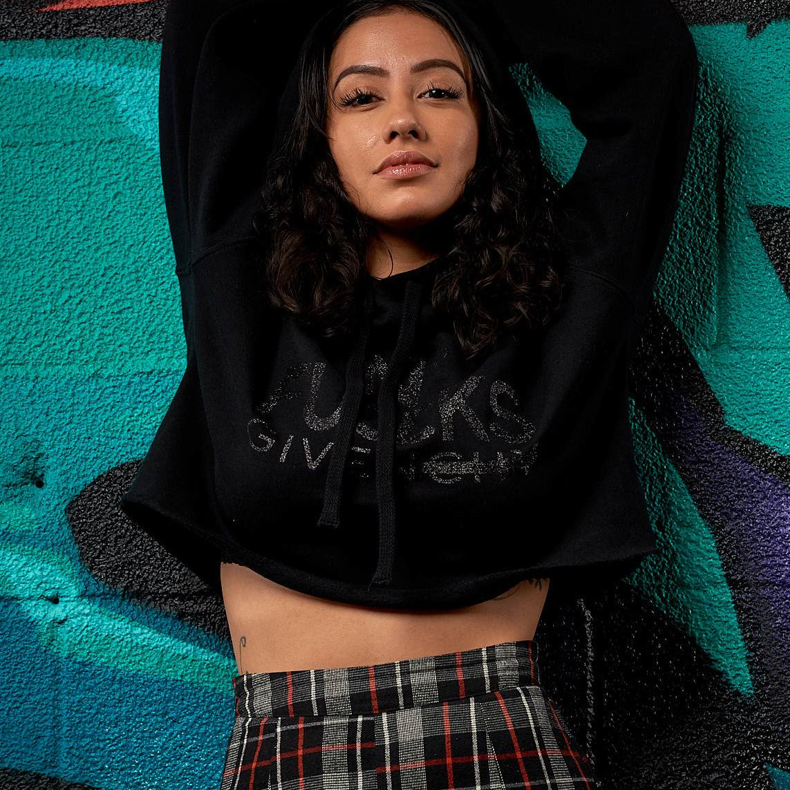 No Fucks Given Glitter Crop Hoodie - Simple Stature